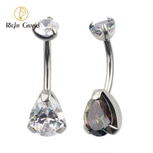 Right Grand ASTM F136 Titanium Internally Threaded Double CZ Gem Belly Bar Navel Belly Ring